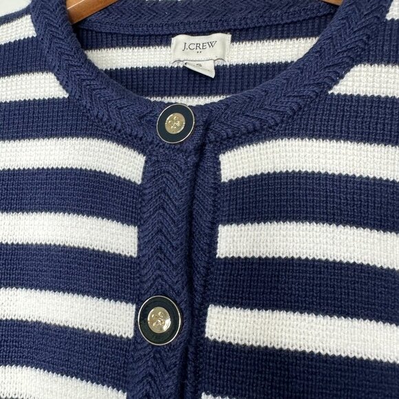 J Crew Striped Cotton Lady Jacket Cardigan Small Knit White Blue Nautical - Picture 4 of 9